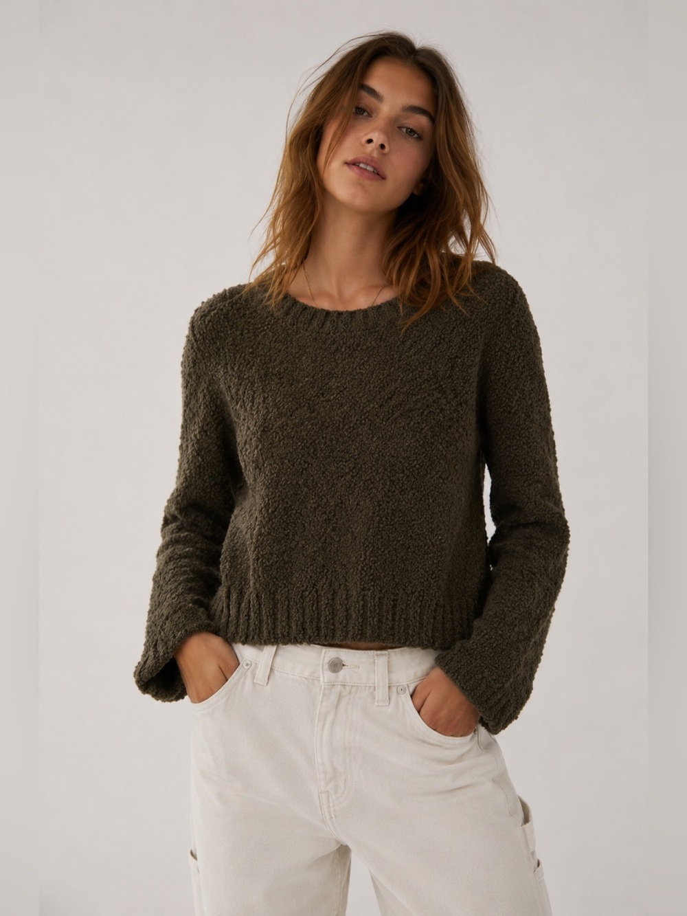 Social Standard Sanctuary Olive Green Boucle Knit Sweater XXL